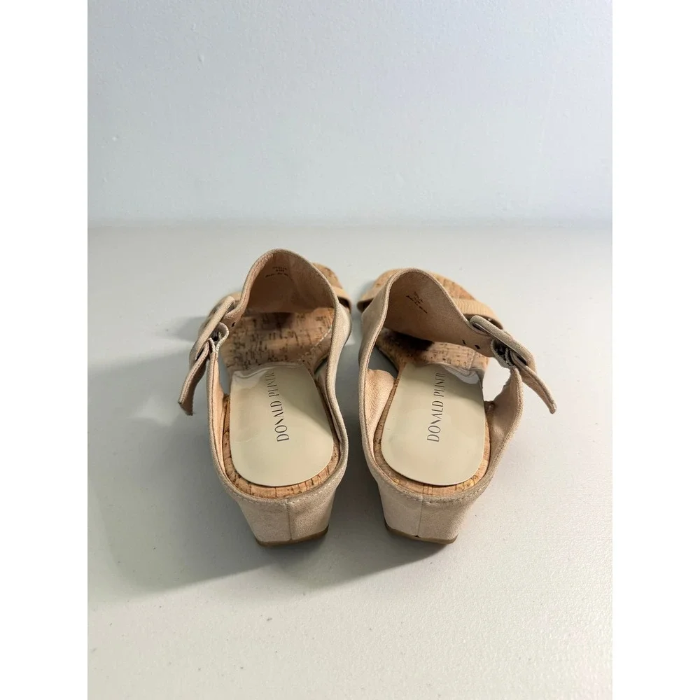 Donald Pliner‎ Ofelia Beige Suede Cork Wedge Sandals Shoes 9.5 Low Heel Buckle